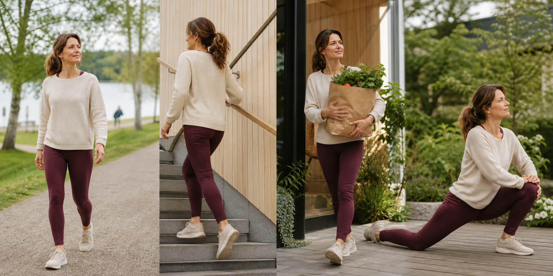 A blank activity journal with neutral category tabs, walking shoes and a water bottle.
