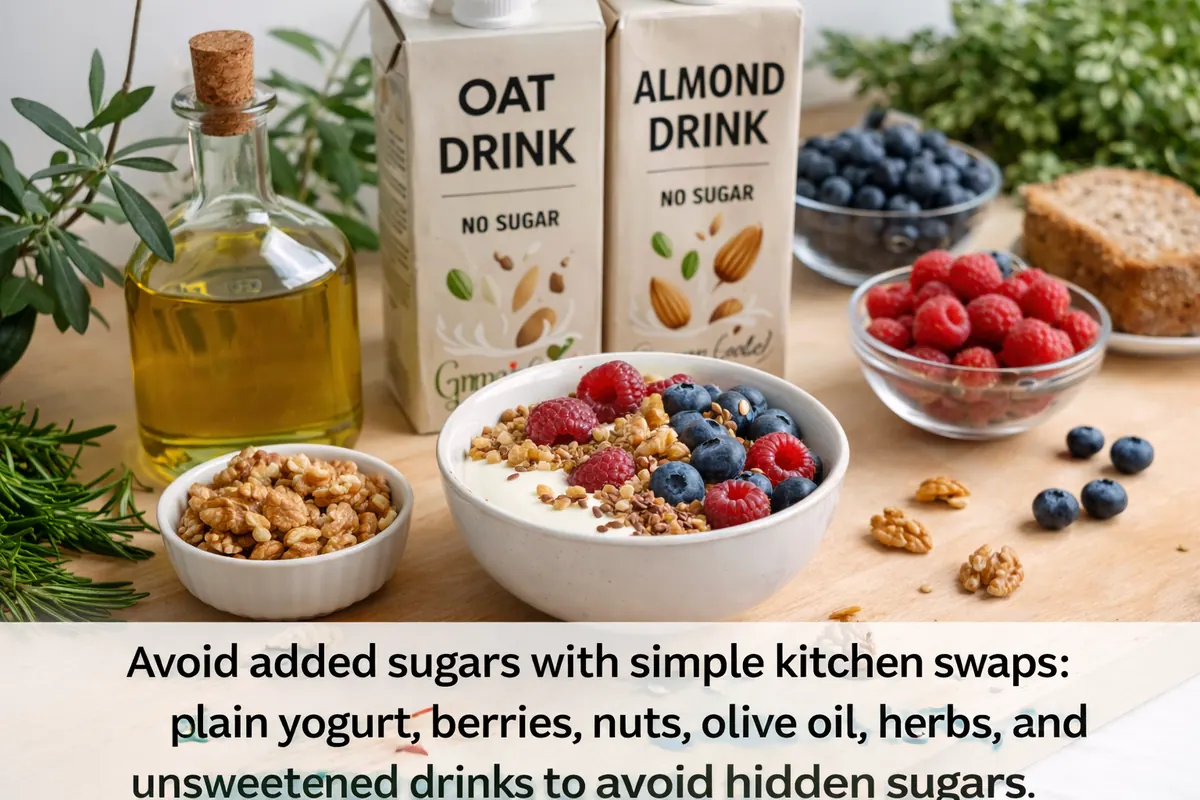 How to find hidden sugars on labels: nutrition facts panel highlighting added sugars line to help avoid hidden sugars