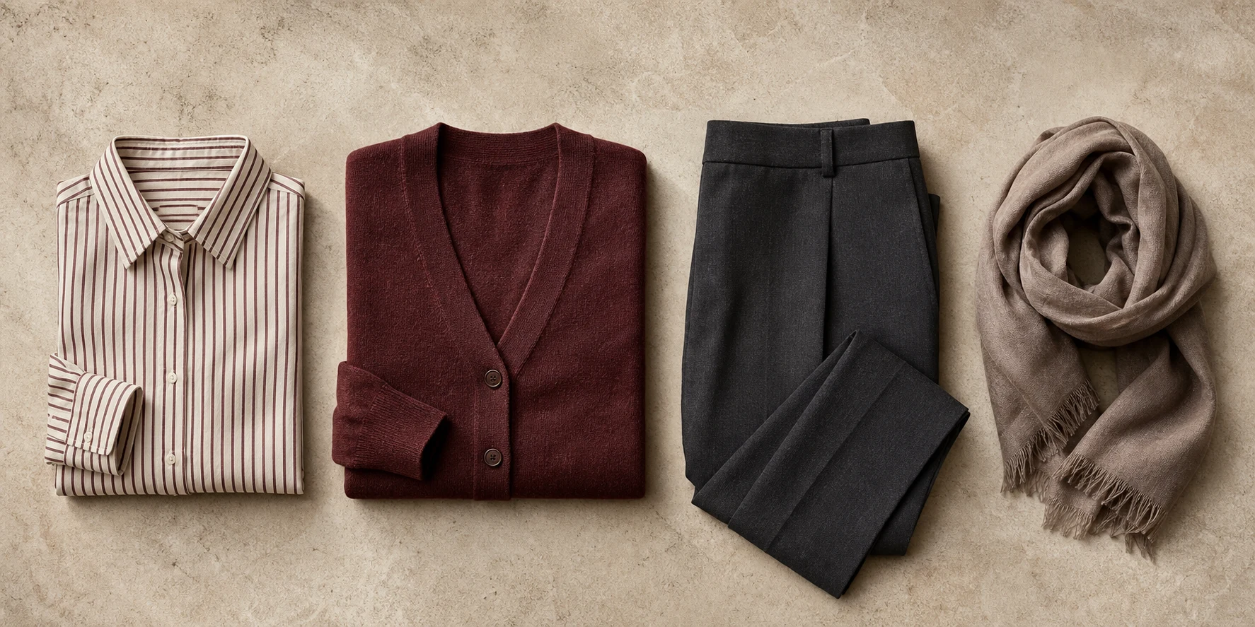 Four generic garments arranged evenly as body-neutral styling building blocks.