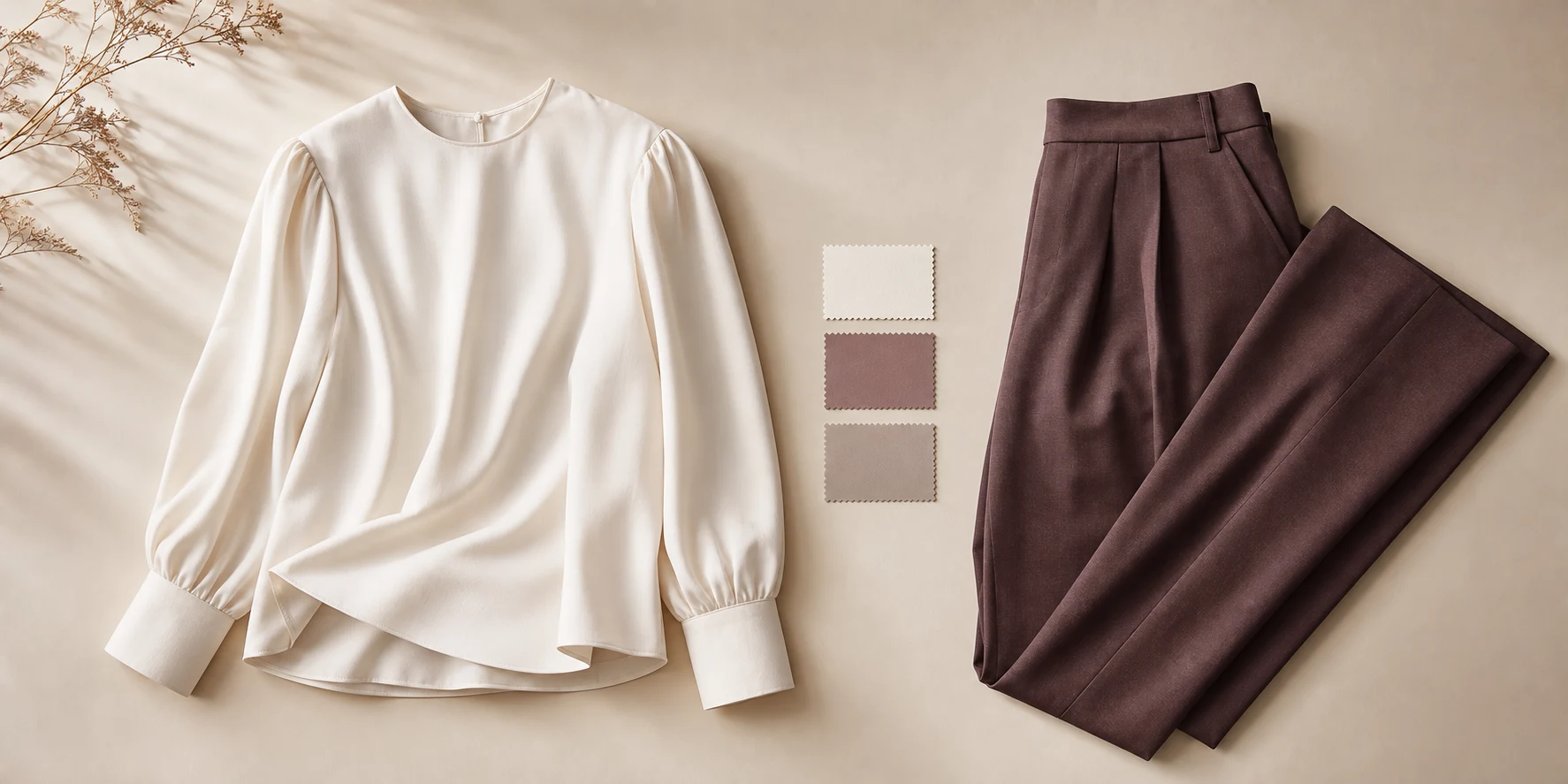 Two neutral separate garments arranged side by side for a colour and proportion comparison.