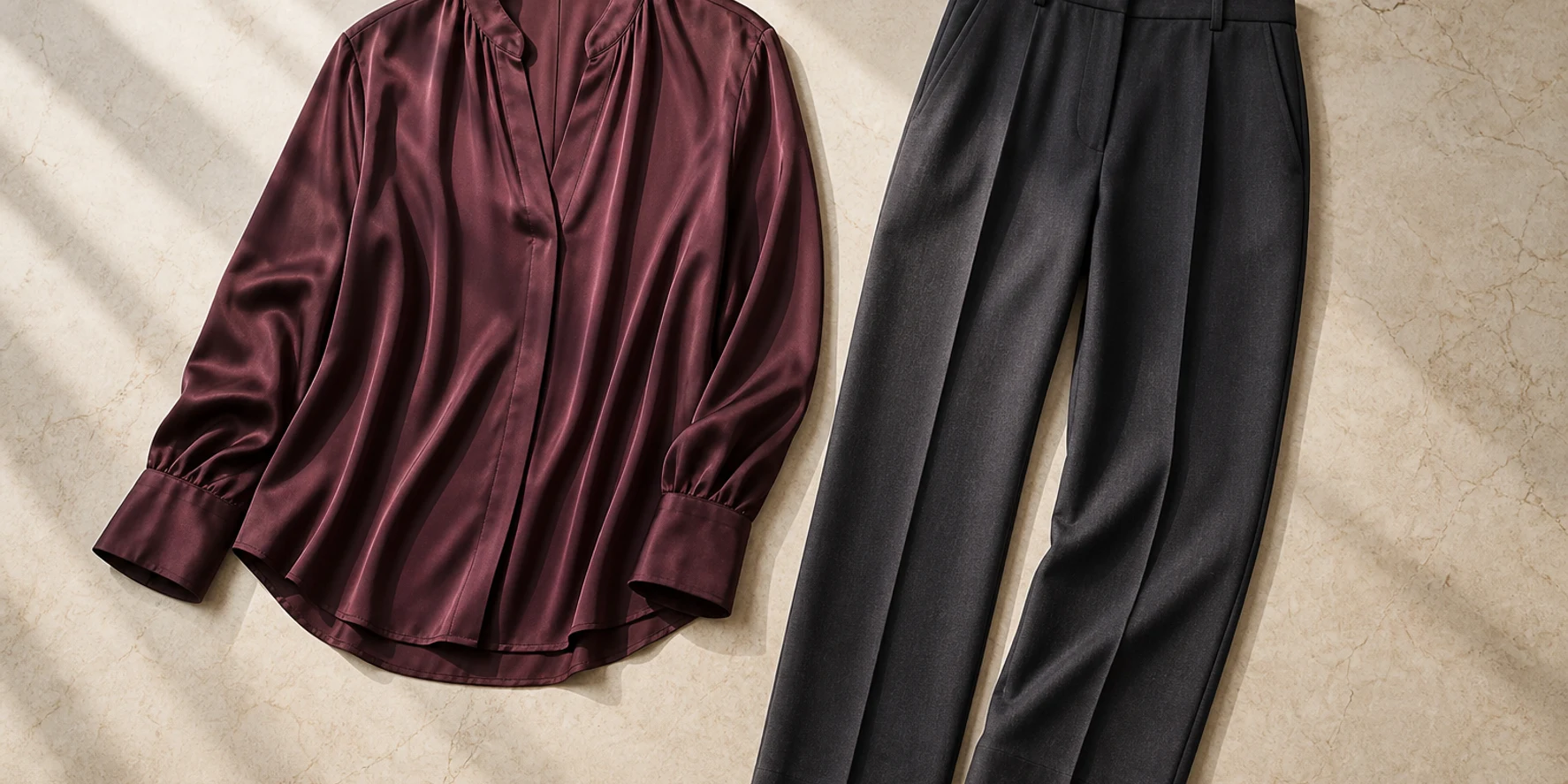 Two separate garments arranged with balanced colour and proportion for an outfit comparison.