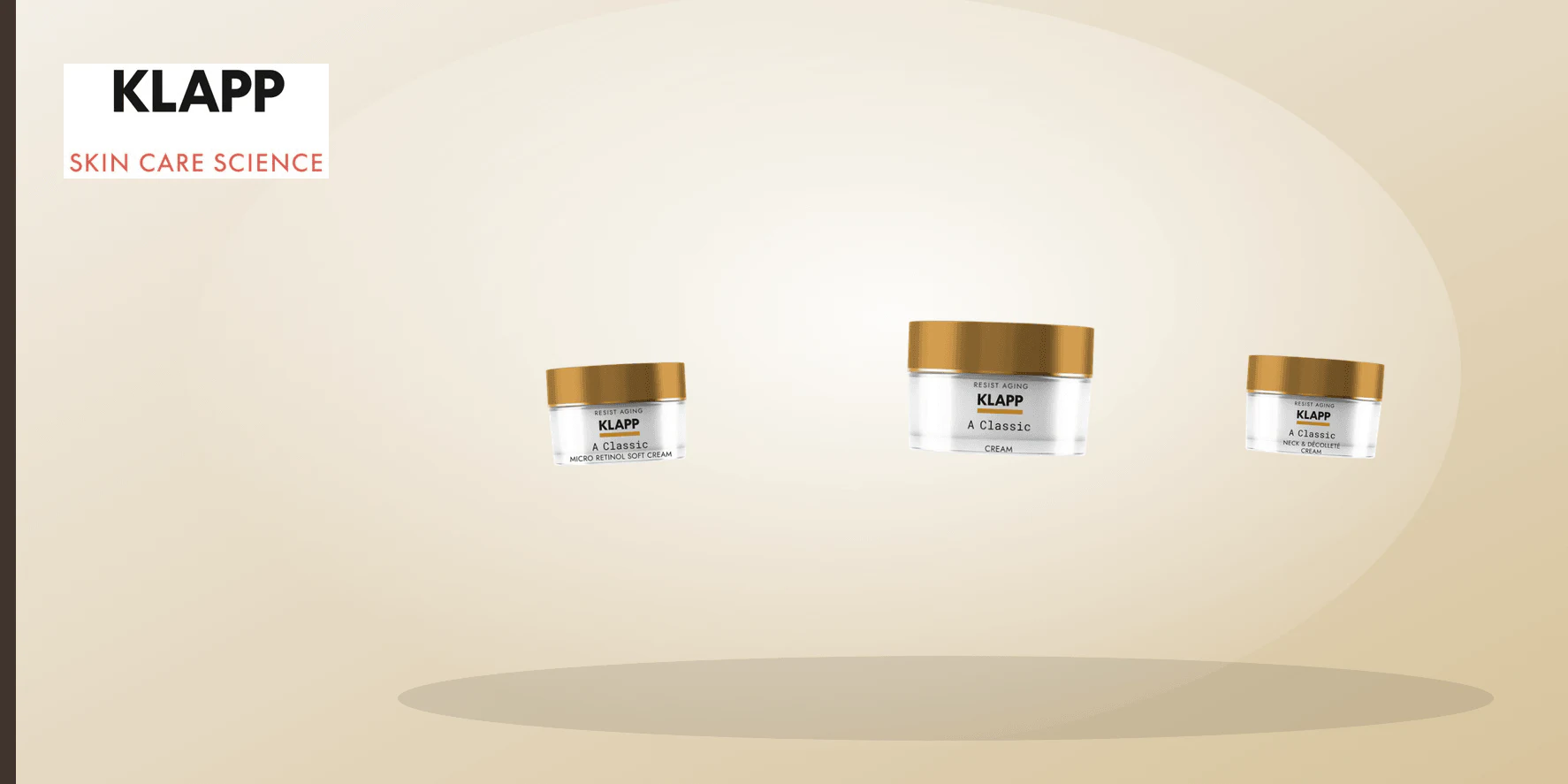 An elegant neutral skincare still life representing the KLAPP A Classic range.