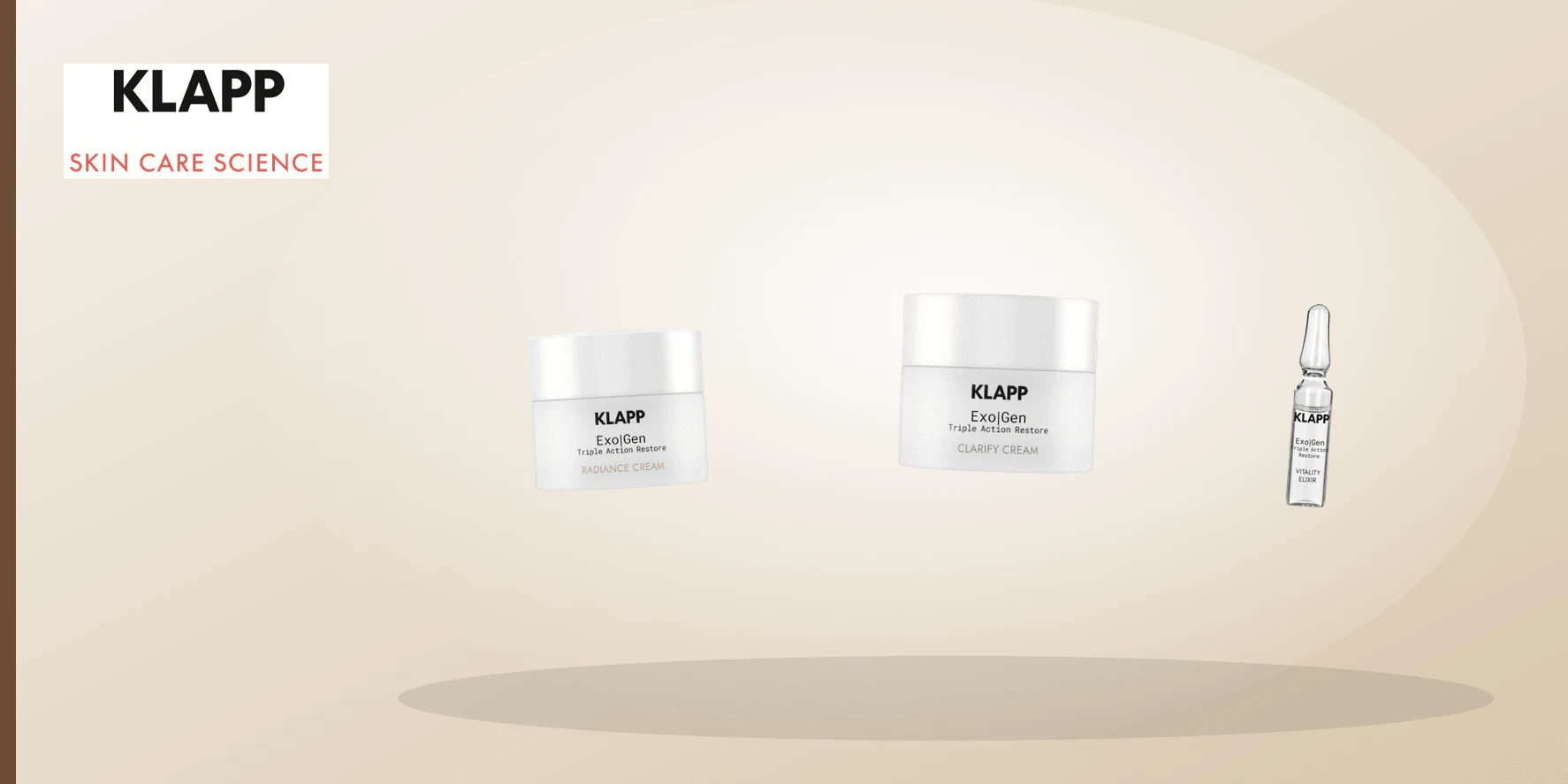 An ice-blue, pearl and muted coral skincare still life representing a neutral Exo|Gen routine-format checklist.