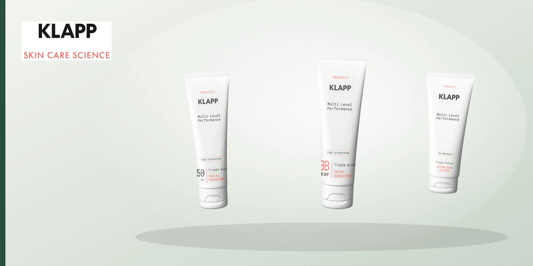 Six equal unbranded cosmetic vessels beside six blank cards representing a KLAPP Protect catalogue FAQ.