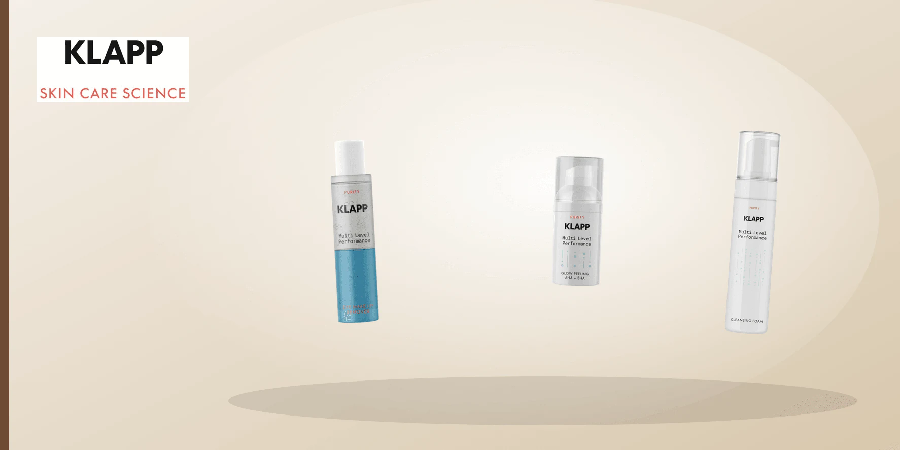Five blank cards beside equal unbranded cosmetic vessels representing a KLAPP Purify Finland choosing checklist.